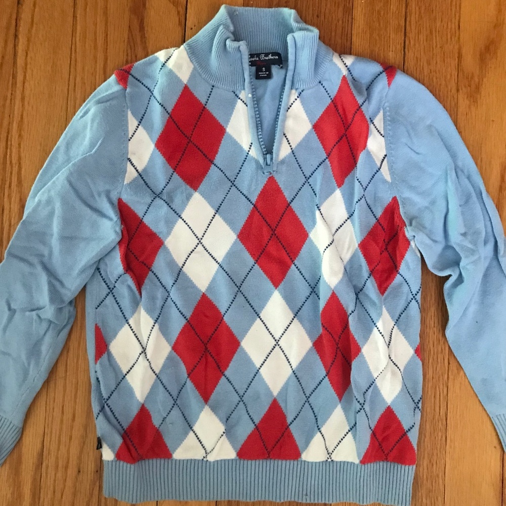 Boy's blue argyle quarter zip